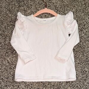 Classic Long-Sleeve Ruffle Shoulder Kids Top - White